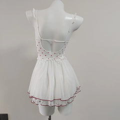 Dotted Bow Strappy Tulle Mesh Night Dress
