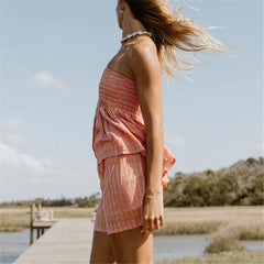 Plaid Peplum Tube Top And Mini Skirt Set