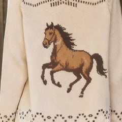 Galloping Horse Print Knit Cardigan