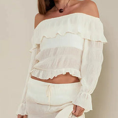 White off-shoulder top with ruffled sleeves 
