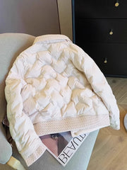 White Quilted Pattern Padded Buttoned Jacket