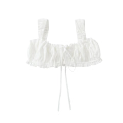 White Lacing Up Bow Ruched Chest Crop Top
