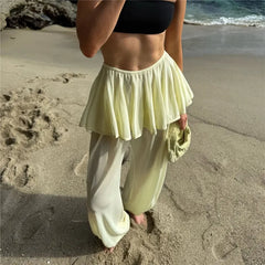 Elastic Tied Skirted Balloon Mid Rise Wide Leg Pants