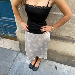 Satin Polka Dot Midi Skirt