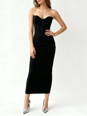 Black Strapless Corset Midi Dress