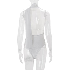 Scarf Halter Drape Mesh Bodysuit