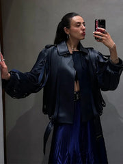 Turn-Down Collar Tassel Faux Leather Jacket