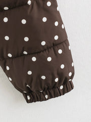 Polka Dot Zip Up Drawstring Hem Hooded Jacket