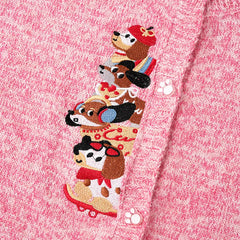 Knitted Embroidered Cartoon Button Up Vest