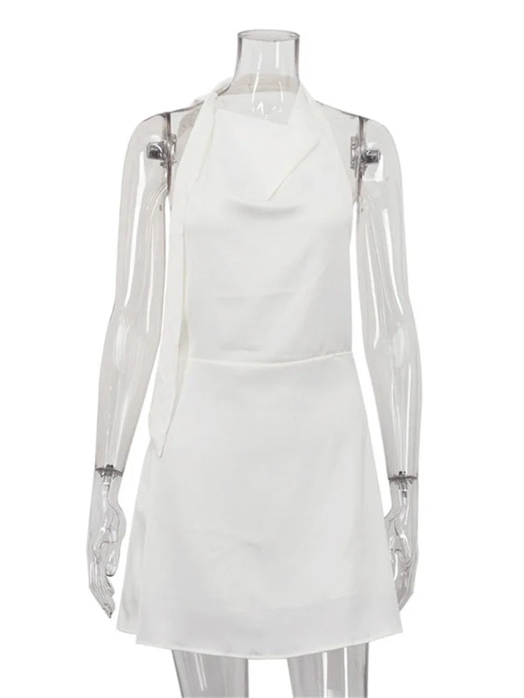 White Backless Lace-Up Satin Mini Dress  Free From Label