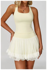 Mesh Flare Trim High-Waist Tennis Short Skirt
