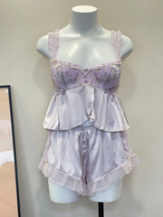 Purple Satin Sling Top with Shorts Sleepwear Set