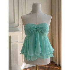Green Babydoll Tube Crop Top And Ruffle Midi Skirt Set
