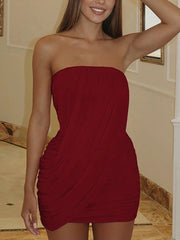 Strapless Folds Drape Mini Dress