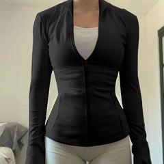 Solid Zipper Hoddie Sports Yoga Top