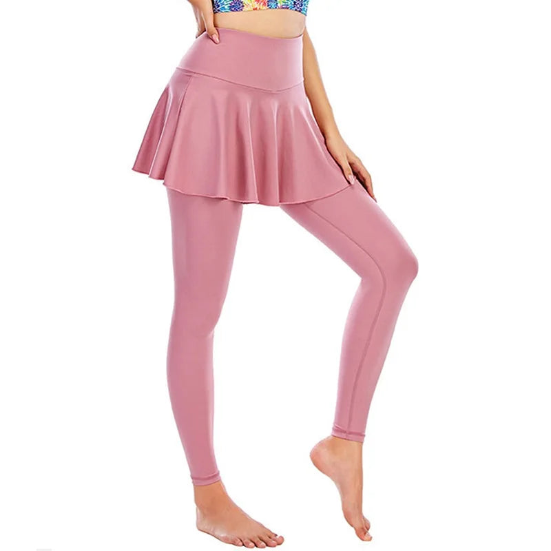 Pink leggings with a matching skirt