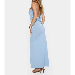 Blue Knit  3D Flower Decor Maxi Dress