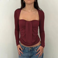 Draped Square Neck Long Sleeve Top