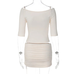 Bow V-Neck Cropped Top And Pleated Mini Skirt Set