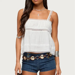 White Lace Trim Square Neck Tank Top