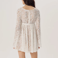 White Long Sleeve Lace Mini Dress