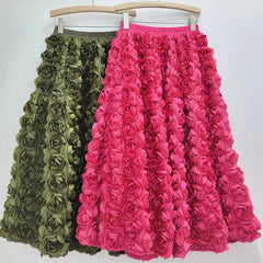 3d Flower Midi Skirt