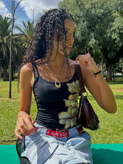 Black Floral Embroidered Camisole Top