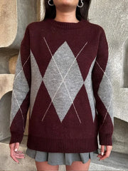 Burgundy Round Neck Knitted Sweater