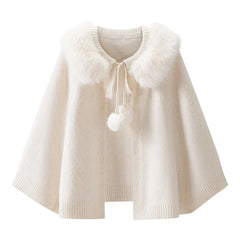 Faux Fur Tie Up Cloak Cape