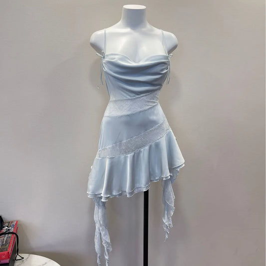 Satin Asymmetrical Ruffle Hem Night Dress