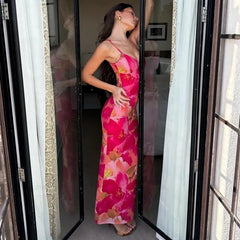Floral Print Deep V Neck Sleeveless Maxi Dress