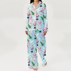 Christmas Santa Claus Print Long Sleeve Shirt With Pants Pajama Set