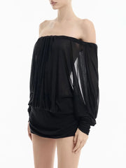 Off-Shoulder Long Sleeve Open Back Puff Mini Dress
