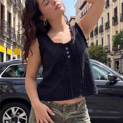Ruffle U Neck Sleeveless Crop Top