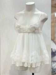 Rose Embroidery Babydoll Mesh Nightdress