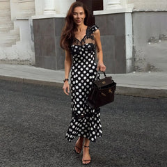 Black Lace Polka Dot Maxi Dress