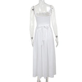 White Stripe Corset Frill Midi Dress