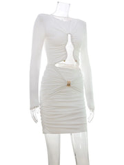Long Sleeve Irregular Hollow Out Desgin Mini Dress