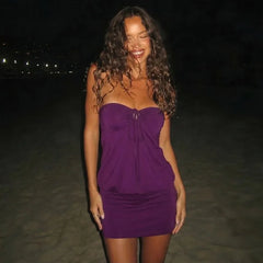 Purple Strapless Tie Up Mini Dress