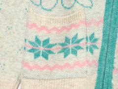 Knit Collar Puppy Embroidery Long Sleeve Zip Up Sweater