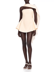 White Strapless Draped Scarf Neck Mini Dress