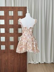 Floral Embroidery Sequins Mini Dress