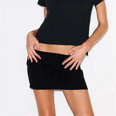 Riibed Fold Over Low Rise Mini Skirt