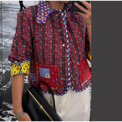 Color Block Pattern Printed Reversible Quilted Jacket