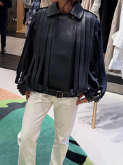 Turn-Down Collar Tassel Faux Leather Jacket