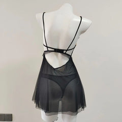 Floral Lace Mesh Embroidery Mini Nightgown