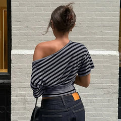 Diagonal Collar Striped T-shirt