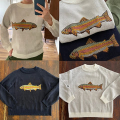 Round Neck Fish Print Knitwear Pullover