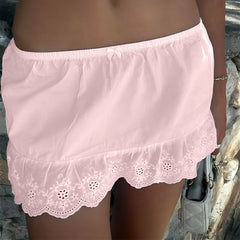 Floral Eyelet Embroidery Trim Mini Skirt