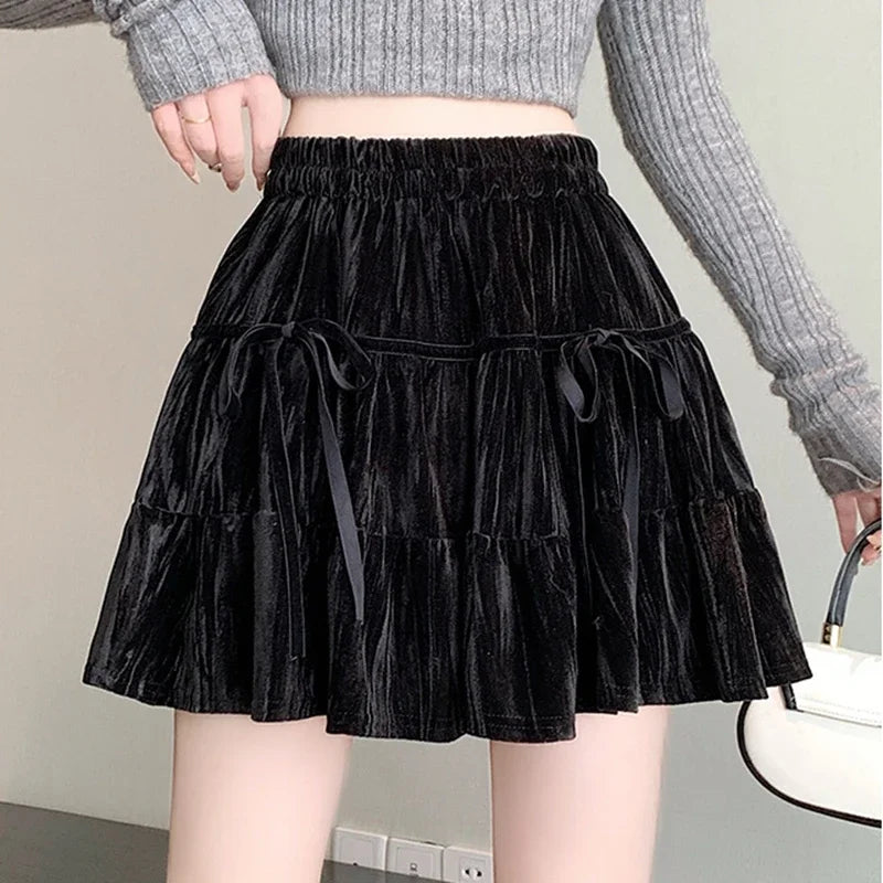 Velvet Bow Pleated Mini Skirt Free From Label